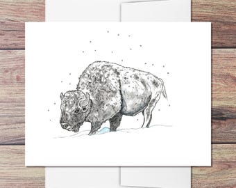 Winter Bison Greeting Card: Holiday Note Card