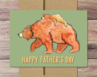 Papa Bear Father's Day Card, Son on Dad, Green Card
