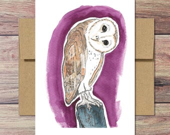 Watercolor Barn Owl Greeting Card: Blank Wildlife Art Print