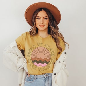 Saved by Grace Tee, Ephesians 2:8 Scripture T-shirt, Saved Through Faith, Retro Christian Tee, Bible Aesthetic T-shirts