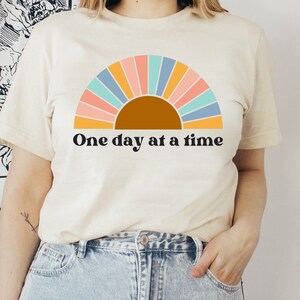 One Day At A Time T-shirt, Sunburst t-shirt, Retro Graphic Tee, Summer Shirt, Christian Boho T-shirt, Sun Graphic Tee