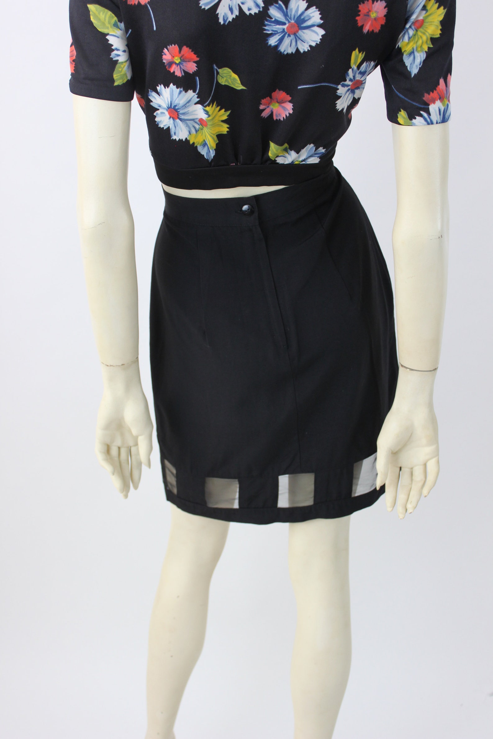 1990s Vintage skirt/Black mini/skirt with sheer cut | Etsy
