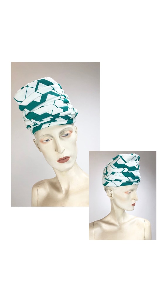 1960s Vintage Hat// Pillbox hat// Green and white