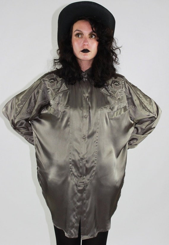 1980s Valenti gun metal blouse with sequins