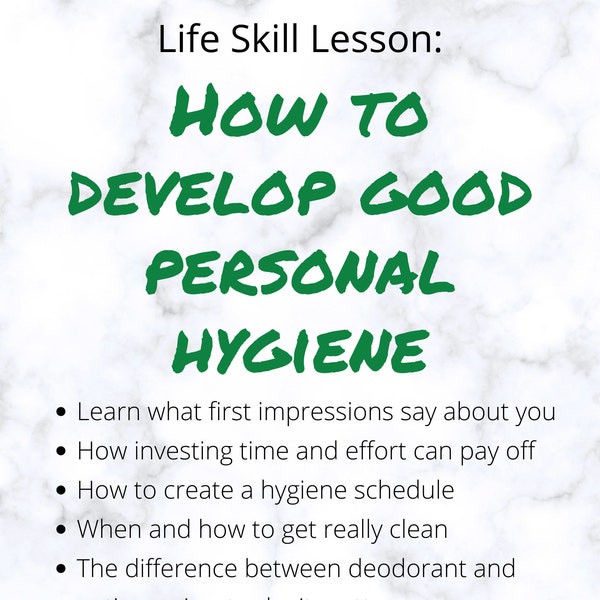 How to Develop Good Personal Hygiene & Appearance - Life Skill Lesson -  8.5x11 Letter Size - Printable - DIGITAL DOWNLOAD - No Body Odor