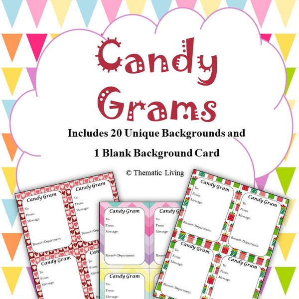 20 Candy Gram Cards | Gift Tags | Printable | Valentines February 14 2024 | Easter April 2024