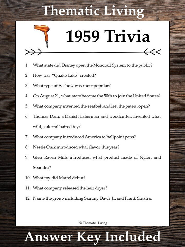 1959 Trivia Questions Printable Free 1959 Trivia Questions Printable Free