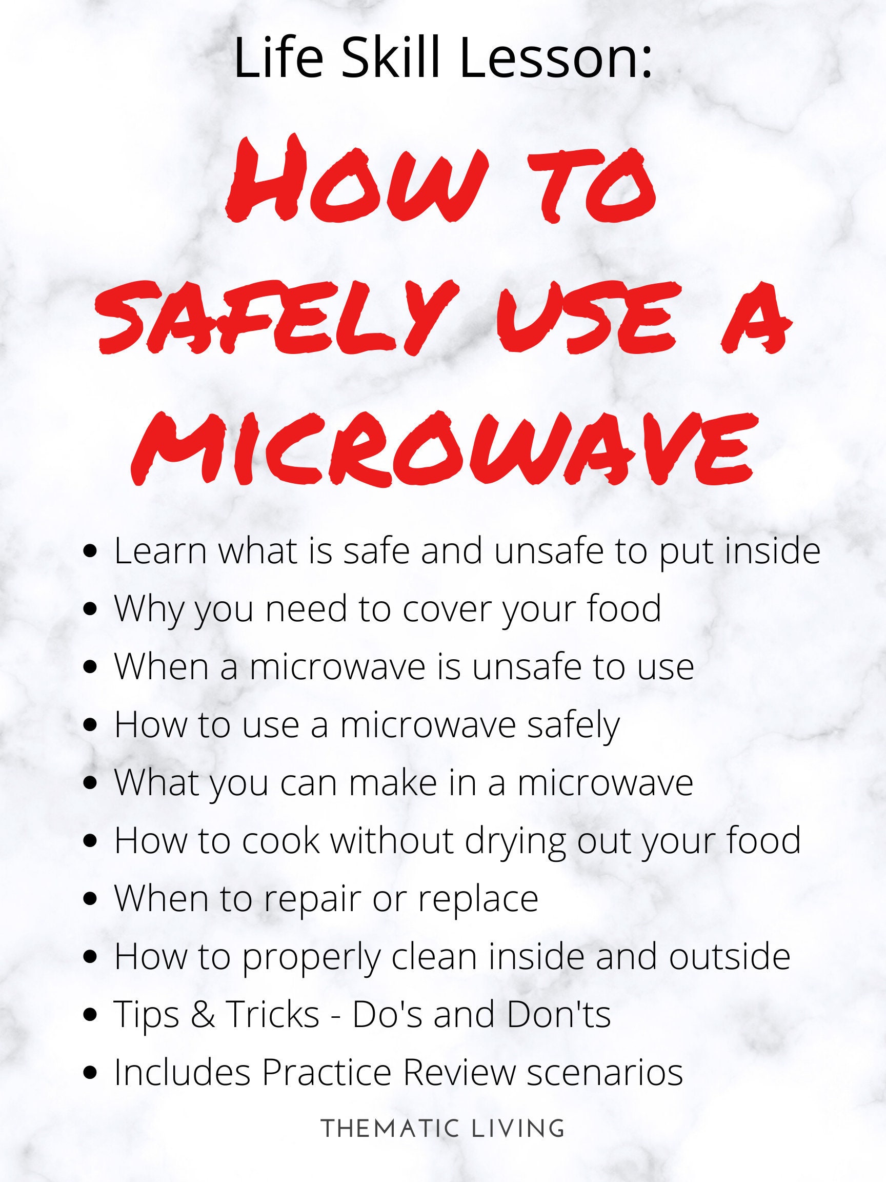 How to Safely Use a Microwave Life Skill Lesson 8.5x11 Etsy