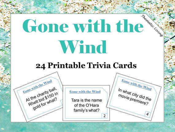 24 Gone With The Wind Printable Trivia Cards Movie Trivia Etsy