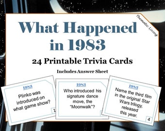 41st Birthday 1983 Trivia Cards | Anniversary Games | Conversation Starters | Ice Breakers | 24 Printable Trivia Cards | Answer Key Included