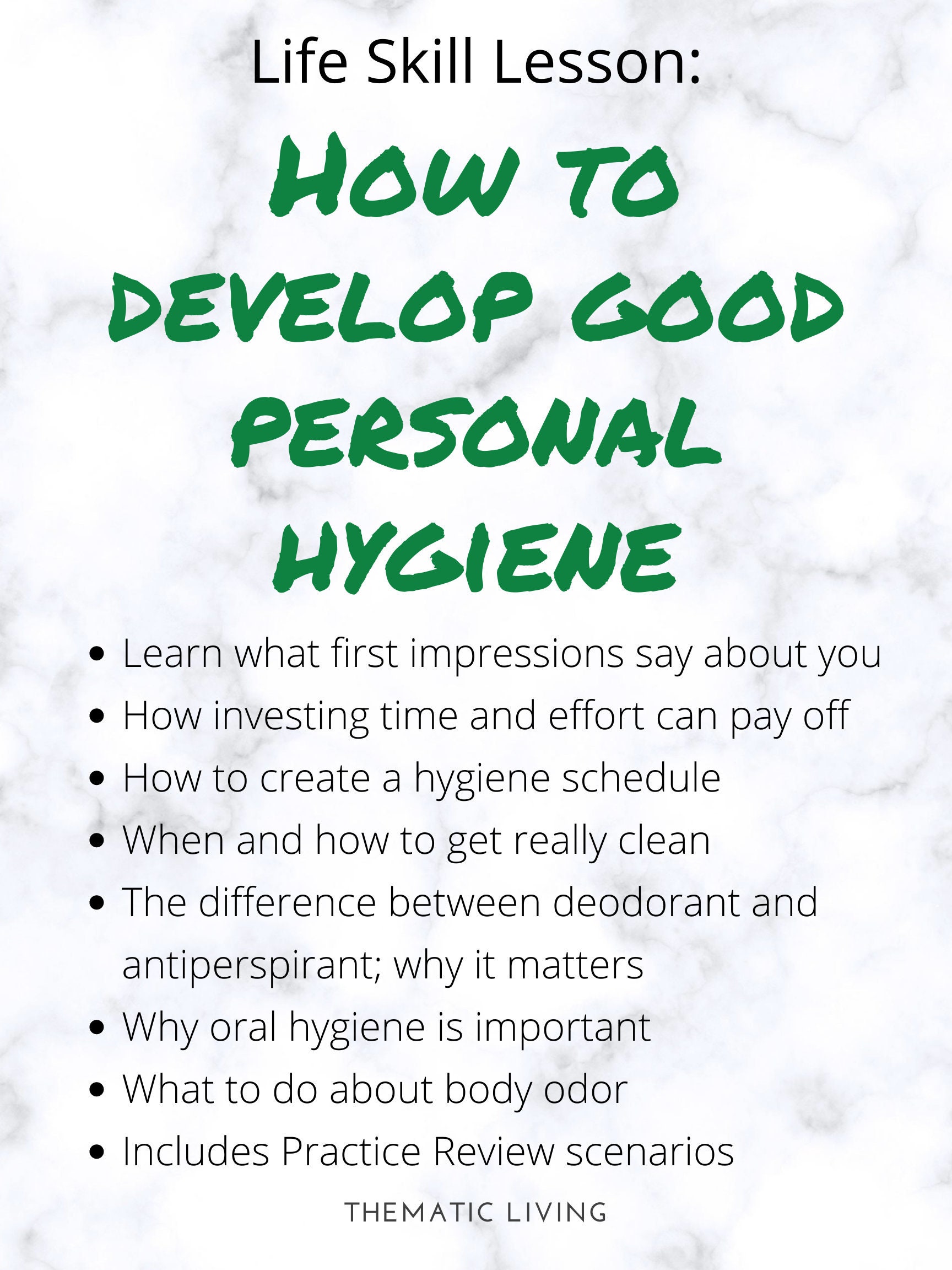 How to Develop Good Personal Hygiene & Appearance Life Skill Lesson 8.5x11 Letter Size Printable