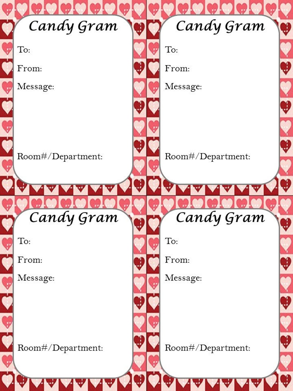 20 Candy Gram Cards Gift Tags Printable Valentines February 14 2025