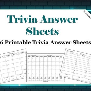 6 Trivia Night-antwoordbladen | Afdrukbaar | Rondes | Vragen | Letter-formaat | Digitaal
