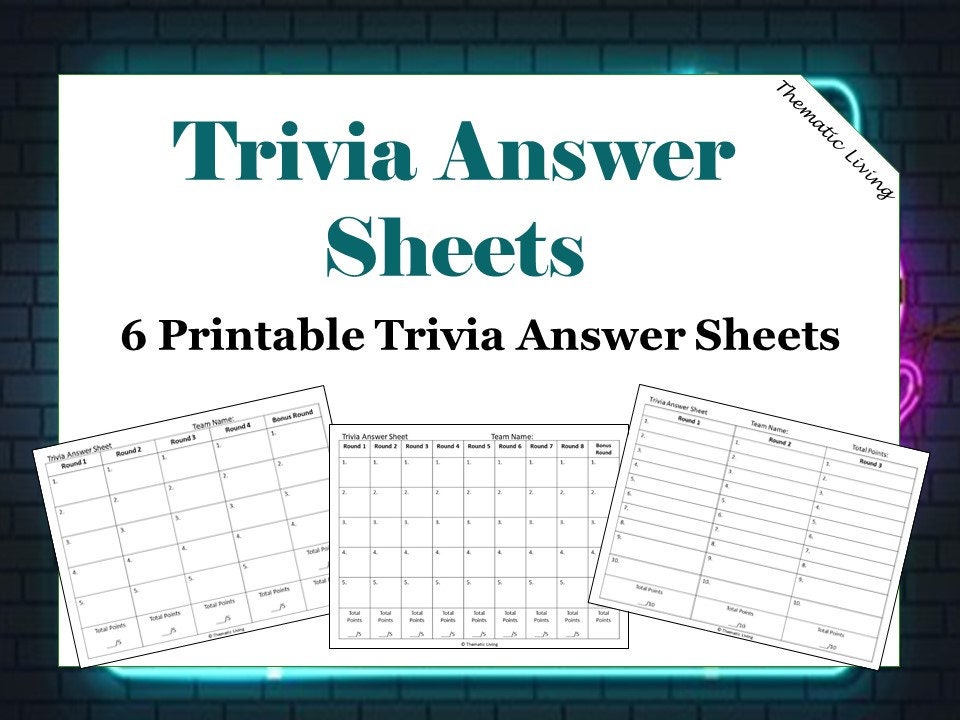 6 Trivia Night Answer Sheets Printable Rounds Questions Etsy