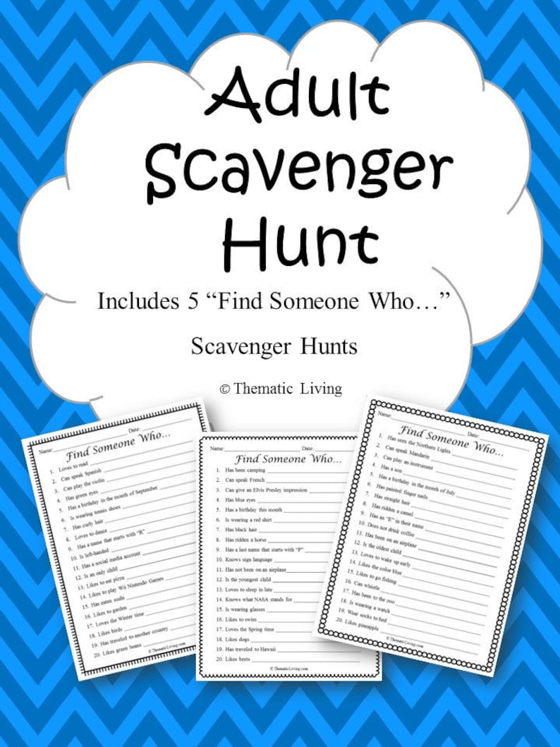 5 Adult Scavenger Hunts Find Someone Who Printable image 1