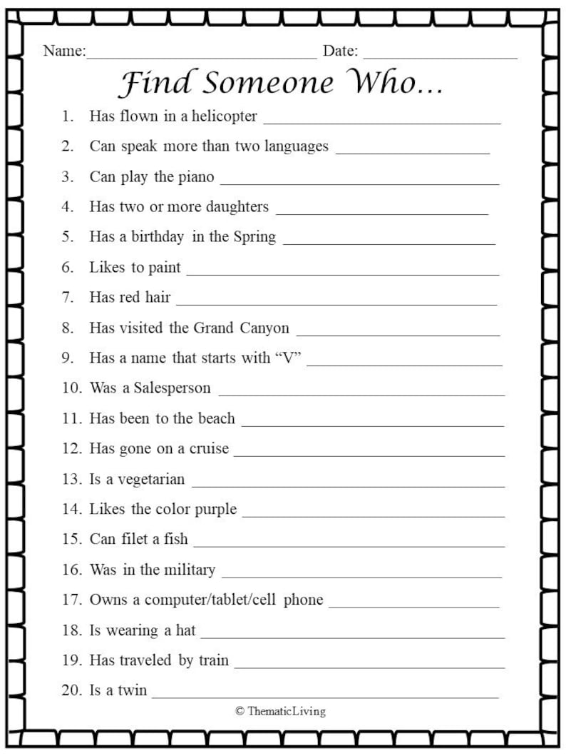 5 Adult Scavenger Hunts Find Someone Who Printable image 3