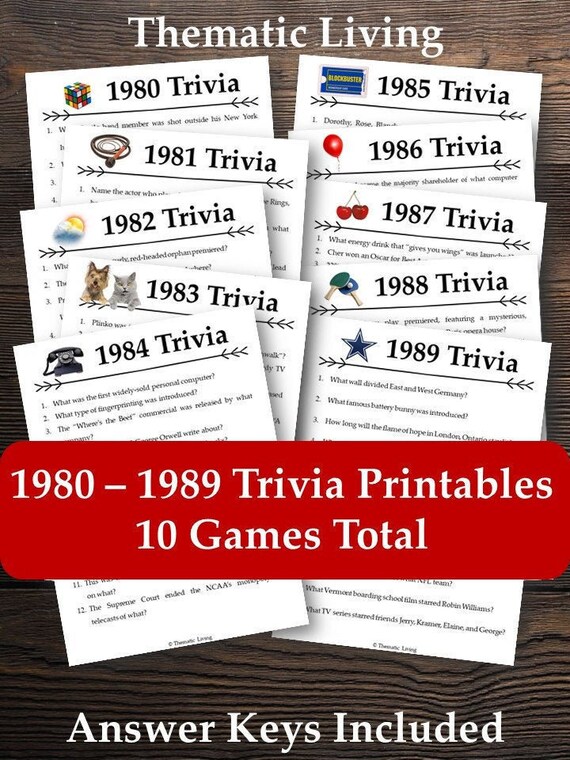 1980 1989 Trivia Birthday Bundle Anniversary Pack Back Etsy