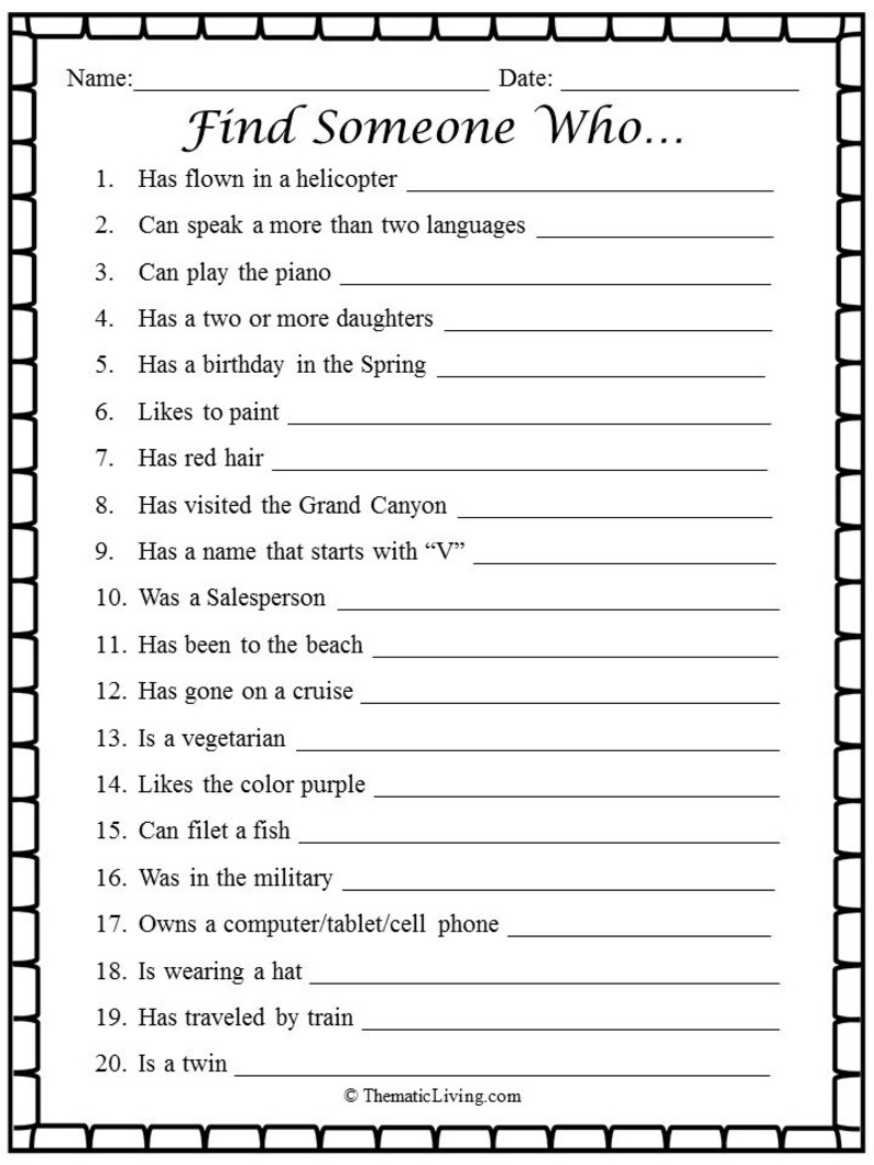 5 Adult Scavenger Hunts Find Someone Who Printable Etsy
