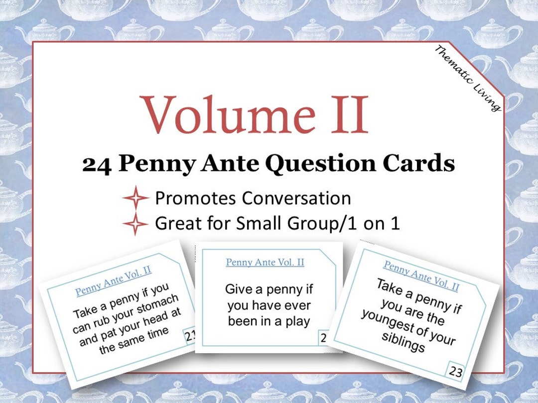 24 Penny Ante Question Trivia Cards Penny Ante Game Questions Printable
