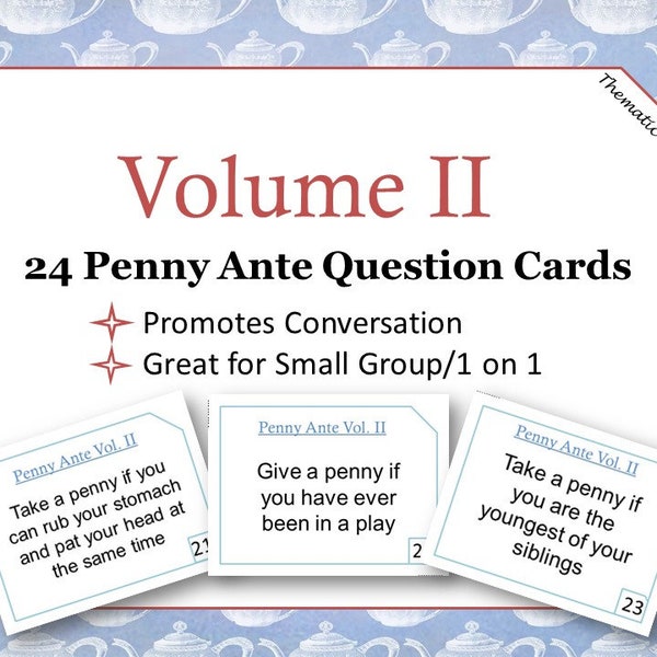 24 Penny Ante Question Trivia Cards | Penny Ante Game Questions | Printable | How to Play Penny Ante | Have You Ever