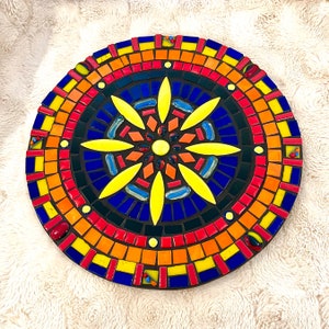 Mosaic Mandala in Blue, Yellow and Red