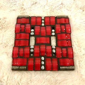 Red Wave Mosaic Light Switch Cover, Double Toggle