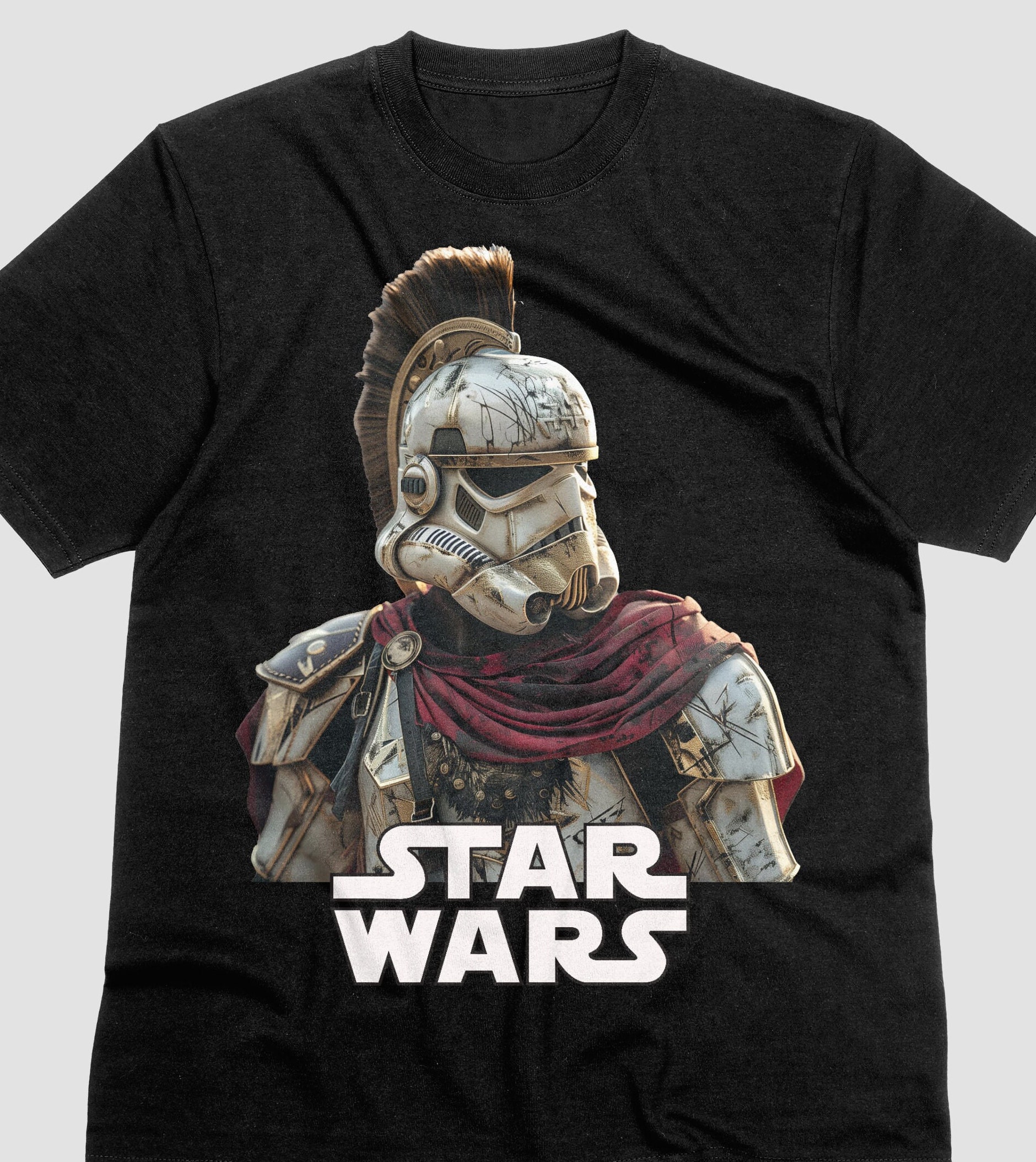 Roman Storm Trooper Star Wars Roman soldier Warrior  DTF print in bella canvas black all size S M L XL