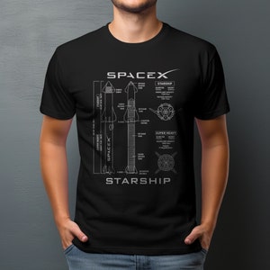 SpaceX starship blueprint model t-shirt, DTF print in bella canvas BLACK all size S M L XL