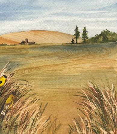 Blue Skies Eastern Washington Desert Bluff by Ann Breckon Fine Art Realistic Watercolor Landscape Painting Small Original Watercolor