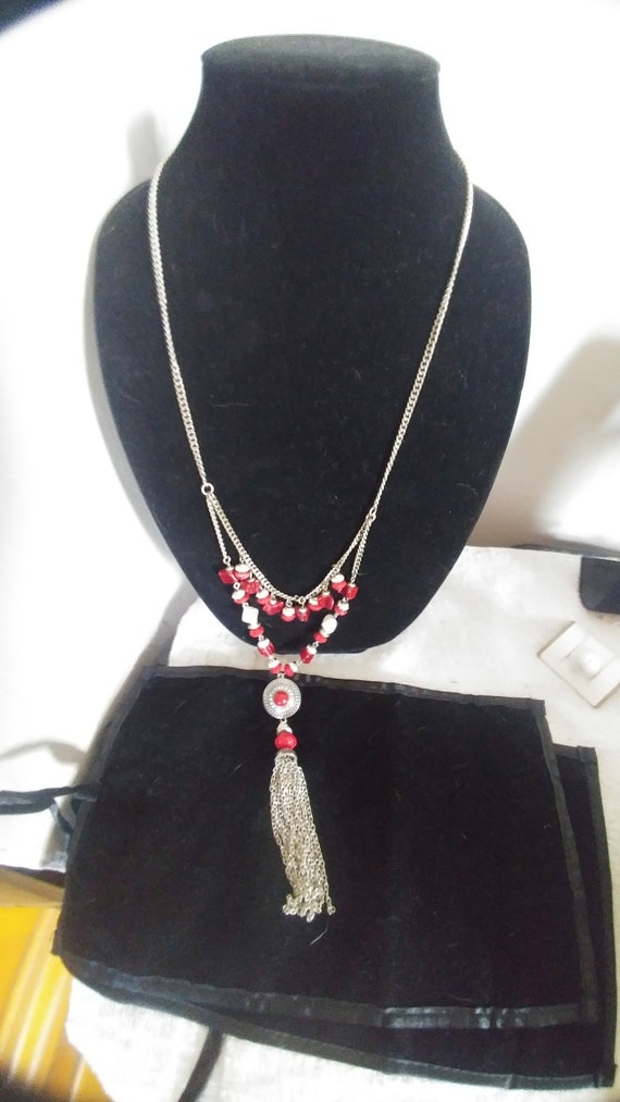 Signed Ruby Rd Silver Tone Red Pendant Necklace - image 1