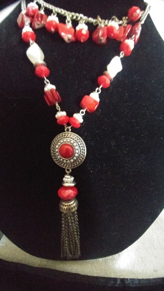 Signed Ruby Rd Silver Tone Red Pendant Necklace - image 3