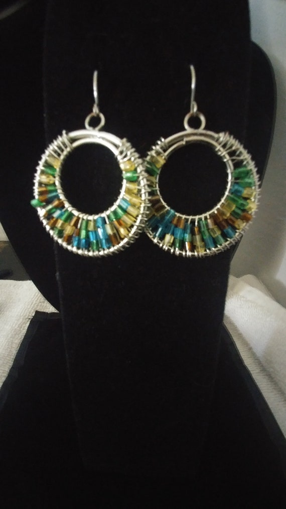 Multi-colored  Bead Dangle Earrings - image 2