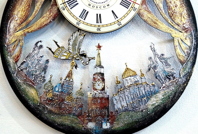 Clock Moscow Unusual Wall Clock Handmade Russian Souvenir Etsy