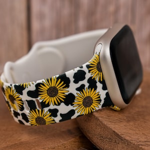 Sunflower Cow Print Silicone Watch Band compatible with Apple Watch