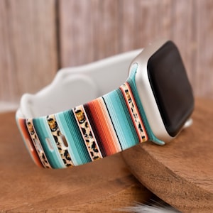 Western Serape Leopard Print Silicone Watch Band compatible with Apple Watch Fitbit Samsung Garmin