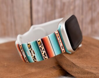 Western Serape Leopard Print Silicone Watch Band compatible with Apple Watch Fitbit Samsung Garmin