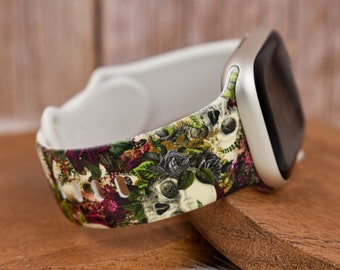 Floral Skulls Silicone Watch Band compatible with Apple Watch Fitbit Samsung Garmin