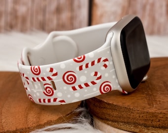 Christmas Candy Cane Silicone Watch Band compatible with Apple Watch Fitbit Samsung Garmin