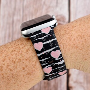 Black Striped Hearts Silicone Watch Band compatible with Apple Watch