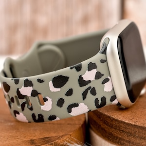 Grey and Pink Leopard Hearts Cheetah Print Silicone Watch Band compatible with Apple Watch