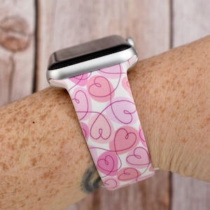 Pink Hearts Valentines Silicone Watch Band compatible with Apple Watch