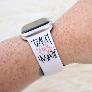 Teach Love Inspire Pink Silicone Watch Band compatible with Apple Watch