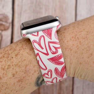 Red Hearts Valentines Silicone Watch Band compatible with Apple Watch