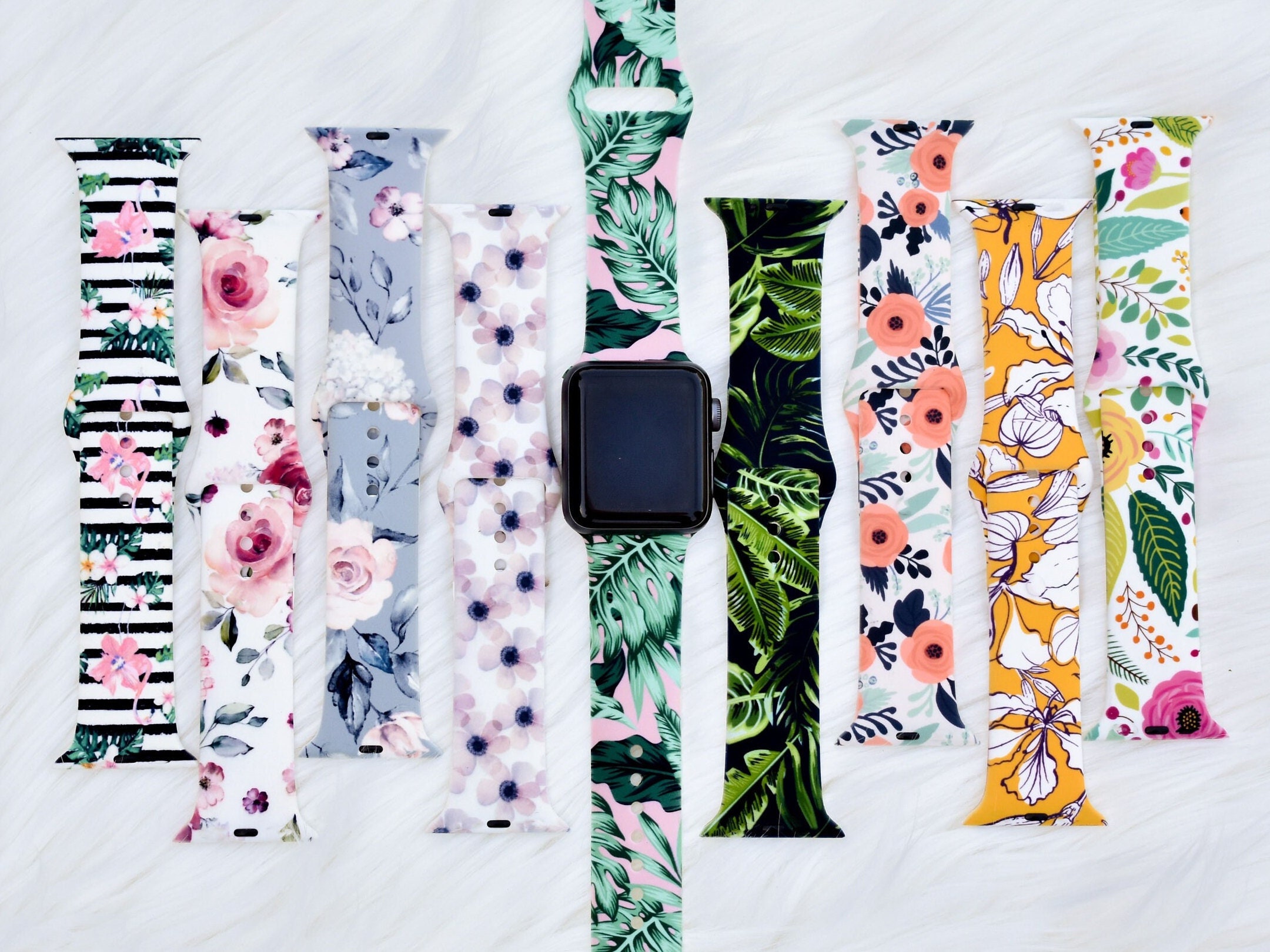 Floral Collection Silicone Watch Band for Apple Watch