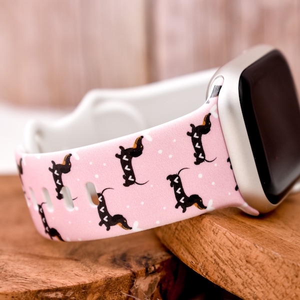 Dachshund Weiner Dog Print Silicone Watch Band compatible with Apple Watch Fitbit Samsung Garmin