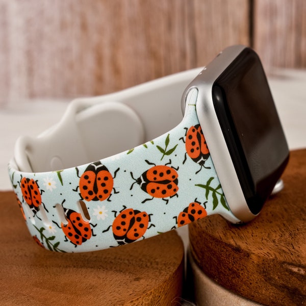 Lady Bug Spring Flowers Silicone Watch Band compatible with Apple Watch