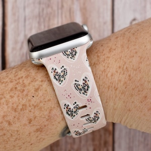 Pink Valentines Leopard Hearts Silicone Watch Band compatible with Apple Watch