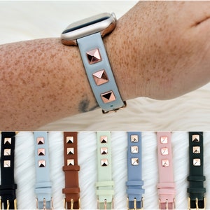Light Blue Leather Studded Slim Leather Watch Band for Apple Watch