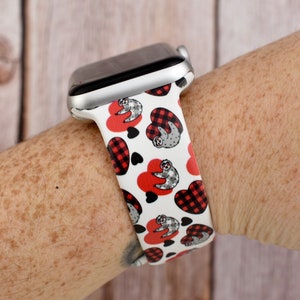Plaid Sloth Hearts Valentines Sunglasses Silicone Watch Band compatible with Apple Watch