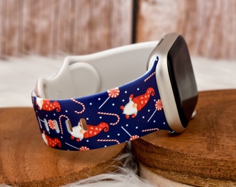 Navy Christmas Gnome Silicone Watch Band compatible with Apple Watch Fitbit Samsung Garmin